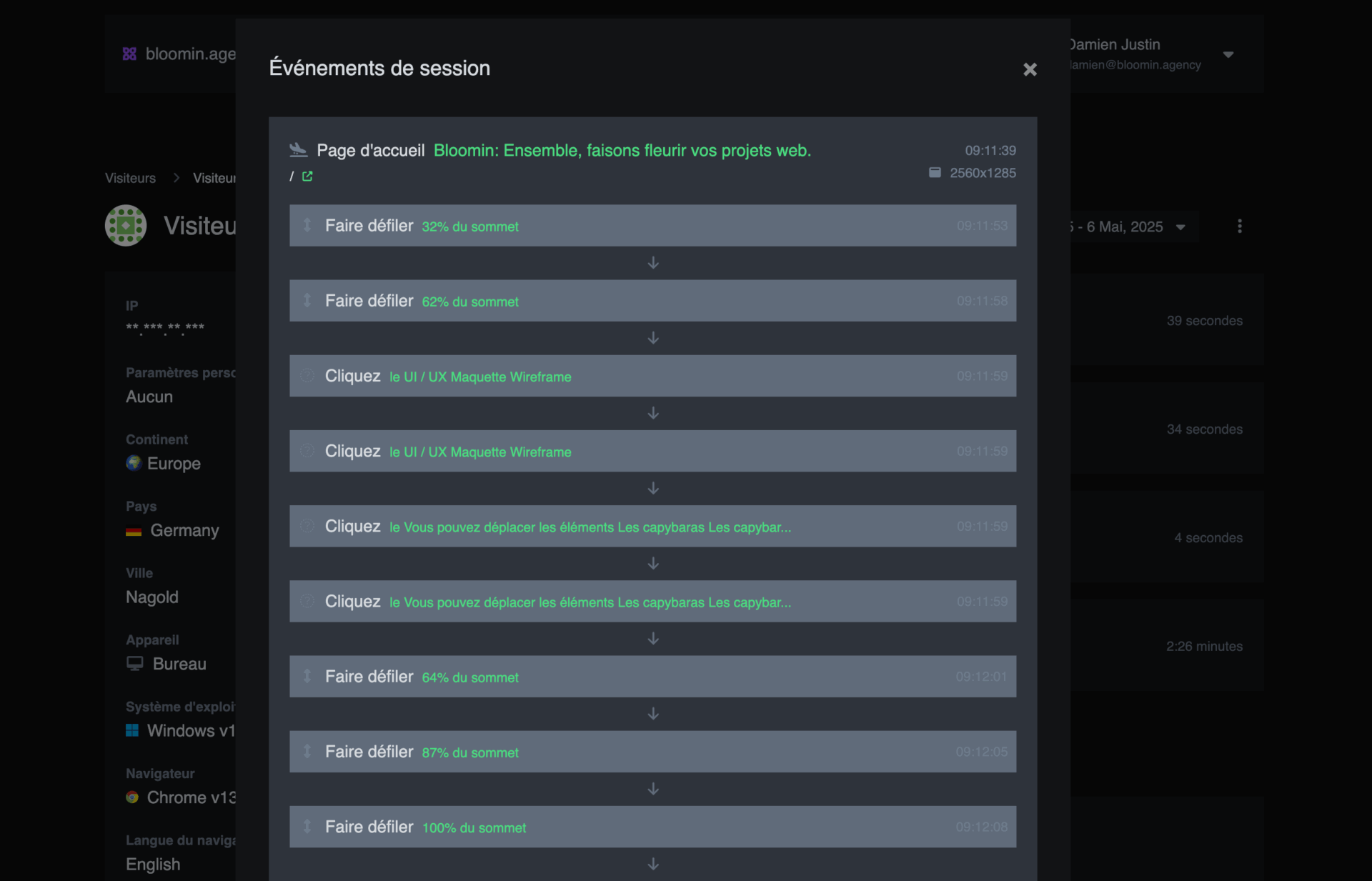 Événements de session sur Bloomin.